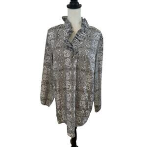 Mudpie Gray White Long Sleeve Top Large